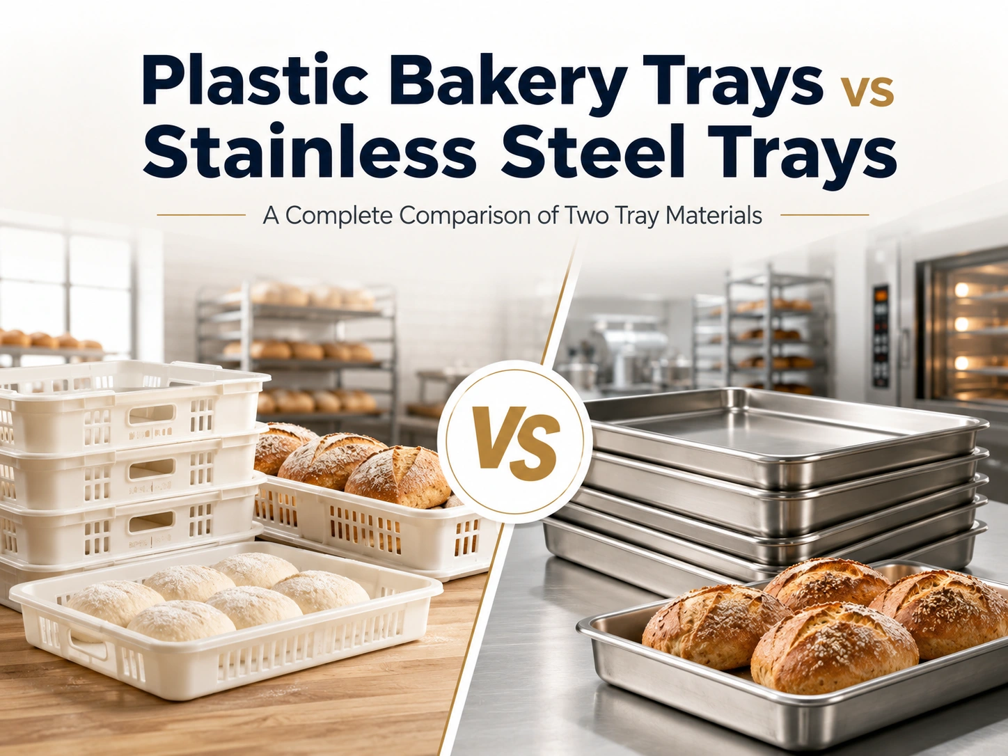 Yas Bakery Trays vs Stainless Steel Trays Ib qho kev sib piv ntawm ob lub tais khoom